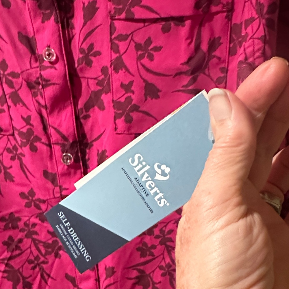 Silverts Pink Floral Magnetic Button-Up Blouse adaptive clothing 2XL NWT